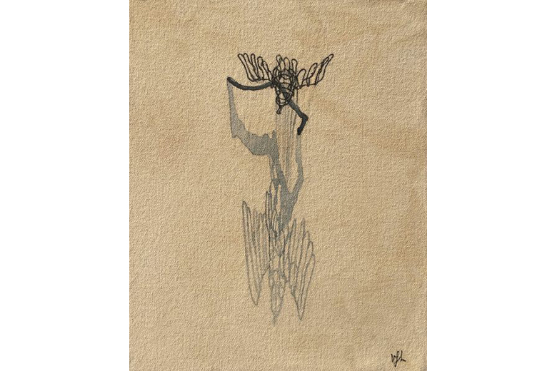 Bird Song II -  pen and watercolour on canvas